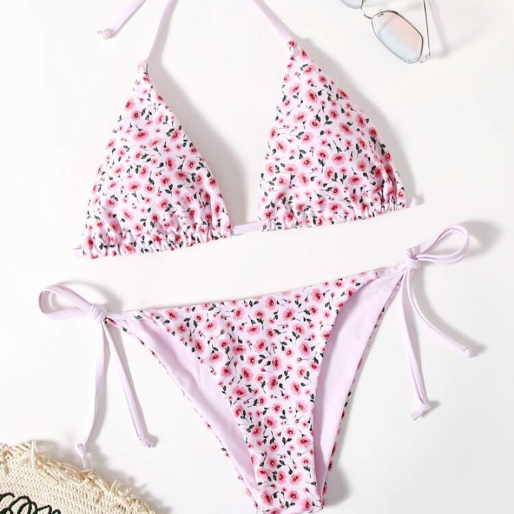 Reversible pink flower bikini
